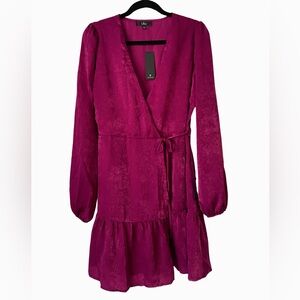 Lulus So Splendid Magenta Purple Satin Long Sleeve Wrap Dress